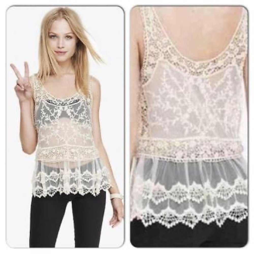 NWT Express Baroque Tiered Ivory Lace Tank - Picture 3 of 8